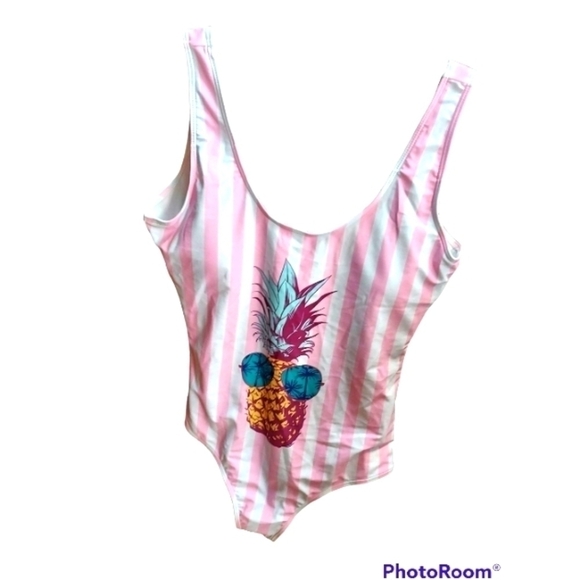 PatPat NWT L Pink and White stripe with Pineapple head and sunglasses 1 piece - Picture 1 of 16